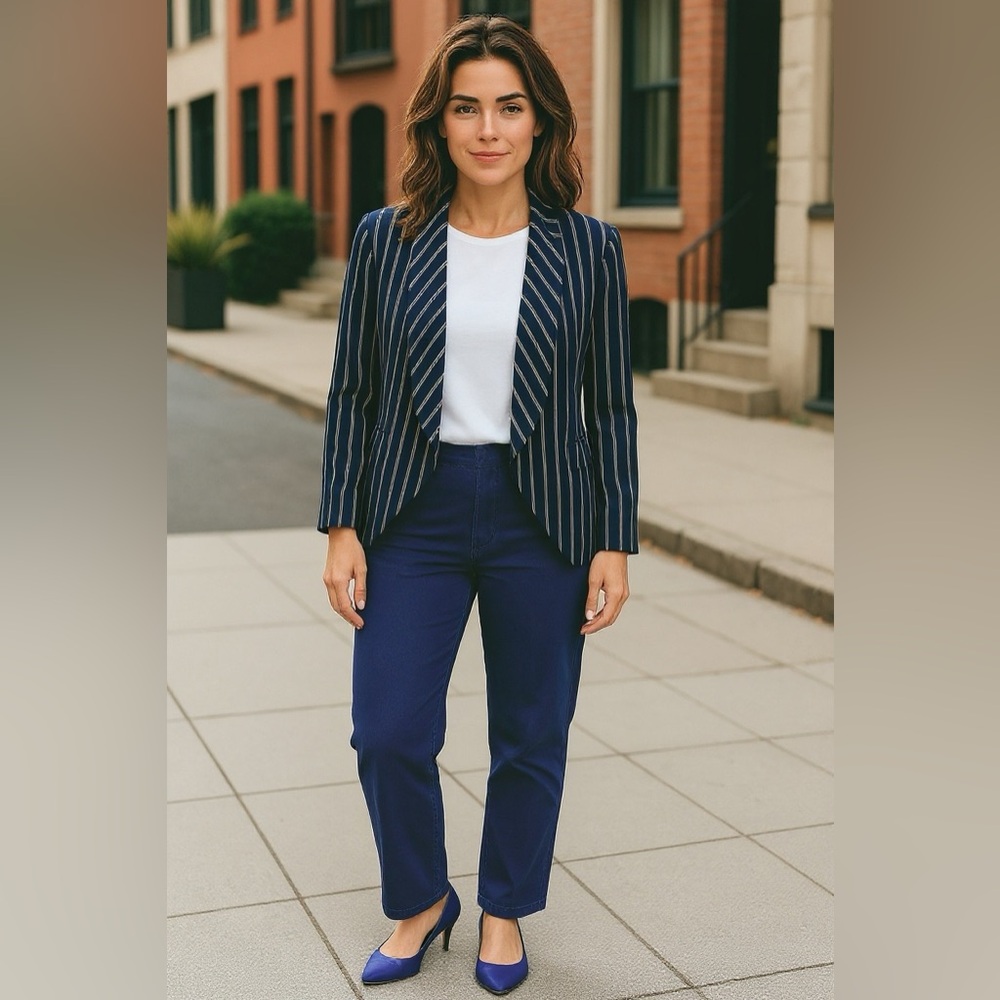 KAii Striped Navy and White Overlay Jacket Sz M
